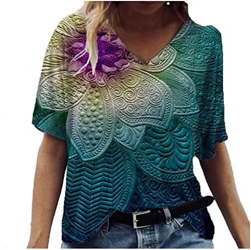 Tops for Women Tie Tye Dyer Summer Cirtas de Blusa Floral Plus Tamanho Vshirt V Tees de pescoço Mangas curtas Túnicas de camisa