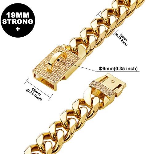 BMUSDOG Gold Chain Dog Collar com bling bling cz dinonds 19mm de serviço pesado grossa 18k Chain de ligação cubana dourada liga de metal aço inoxidável