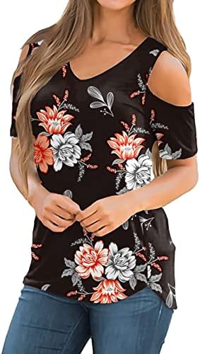 Nokmopo T camisetas para mulheres gráficas engraçadas moda casual impressão floral fora do ombro na cintura elegante top