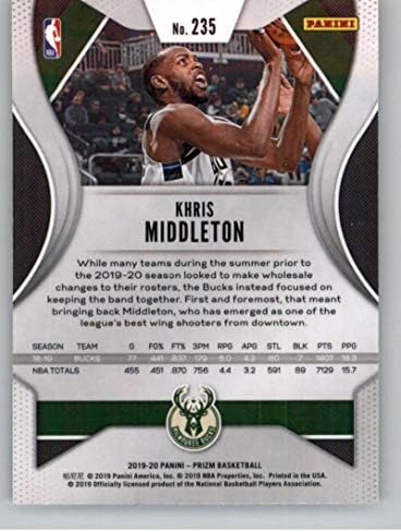 2019-20 Panini Prizm 235 Khris Middleton Milwaukee Bucks NBA Basketball Trading Card