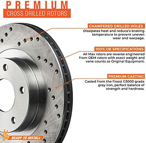 Max Breios Avançados Premium XD Rotores traseiros trazidos cruzados com pastilhas de freio de cerâmica KT032622