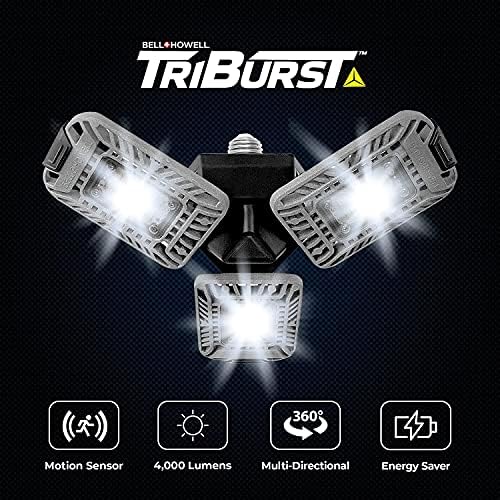 Triburst com um conjunto de sensores de movimento de 2 por Bell+Howell Intensidade Intensidade com 144 lâmpadas LED, painel triplo multidirecional, luzes para interno e externo, loja, teto e garagem, como visto na TV