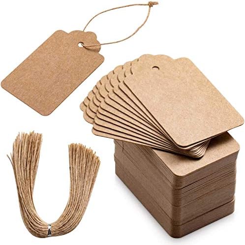 PRIMBEEKS 200PCS Premium Gift Tags, Duas fatos disponíveis Kraft Paper Preço Tags com 200 ROOT NATURAL Jute Twine,