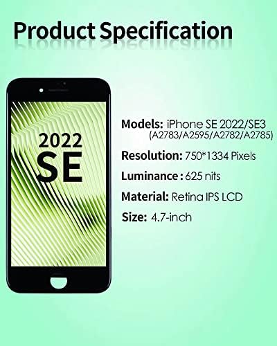 Ayake para iPhone SE 2022/SE3 Substituição de tela, digitalizador de toque e LCD Exibir lamelmbly para iPhone SE 2022 4,7 polegadas com kits de ferramentas A2783, A2595, A2785, A2782, A2784