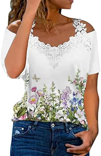 Menina adolescente de manga curta blusa de ombro frio blusa flor de flores silvestres tamis de decote de decote de decote de decote