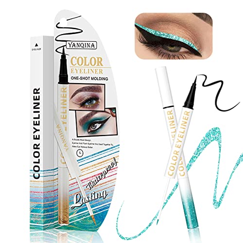 Conjunto de delineador líquido colorido LSXIA - Dual Ended Black & Metallic Colored Liquid Liner Glitter Glitter Glitter Liquid Shiny