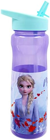 Disney II Frozen Water Bottle com palha - crianças reutilizáveis ​​600ml pp - em roxo - mercadorias oficiais por equipamento polar - BPA grátis e plástico reciclável - para piquenique esportivo para viveiros, mágicos, mágicos