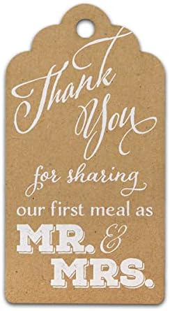 Summer-ray 50pcs Impressão de tinta branca Obrigado por compartilhar nossa primeira refeição como Sr. e Mrs Wedding Kraft Favor Gift Tags
