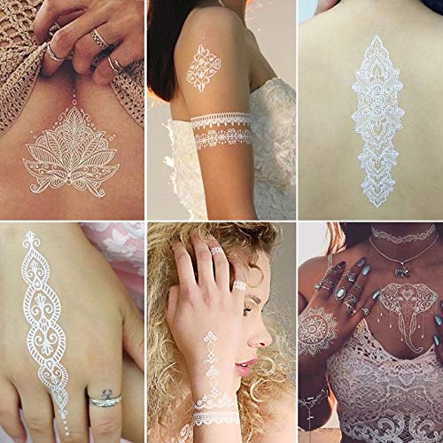 Interookie 10pcs/pacote White Lace Tattoo Set Set Blue Low Paper Water Transfer Beach Party Simulation Tattoo