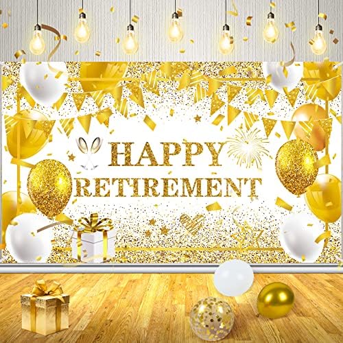 Decorações de festas de aposentadoria de ouro e branco para homens Mulheres Mulheres grandes Gold Branco Feliz Banche