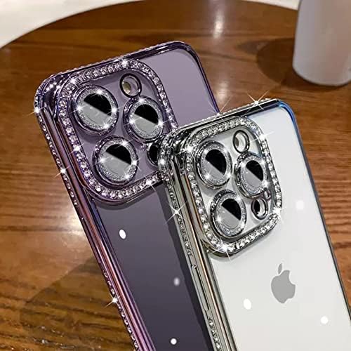 Fycyko Compatível para iPhone 12 Case com protetor de câmera de diamante Glitter, Bling Clear Crystal fofo Caixa de telefone Sparkle à prova de choques para iPhone 12-Purple