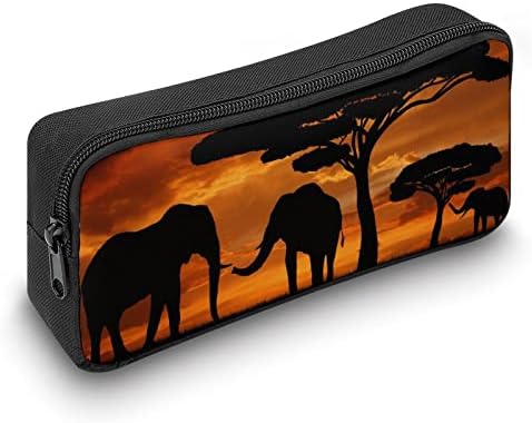 Africa elefante Sunset Landsacpe Lápis Impresso Caixa de capa caneta Saco da bolsa Bolsa Bolsa de armazenamento de maquiagem