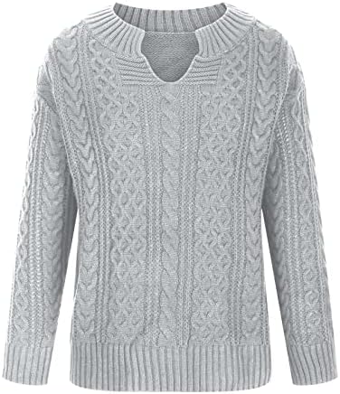 Pullover de suéter de malha de cabo casual feminino 2022 outono inverno v pescoço de manga comprida Torcer padrão de moletom tampos de jumper