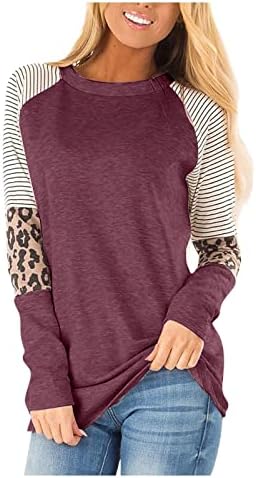 Nokmopo Crop Tops para mulheres outono e inverno moda leopard estampa listrada no pescoço listrado de manga longa top