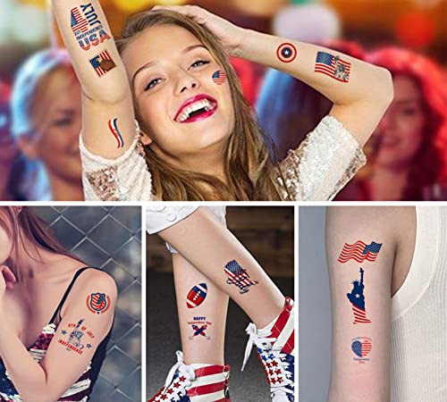 4 de julho Tatuário Tattoo Independência Dia American Bandeira Americana Branca Design Azul Body Arte Arte Patriótica Para Partido Temático Memorial Day Dia do Trabalho Celebrações Decoração Suprimentos （10 folhas）