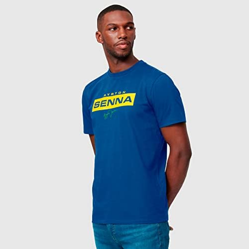 Combustível para fãs Ayrton Senna Men's Fanwear Logo T -Shirt - Marinha/Verde/Amarelo
