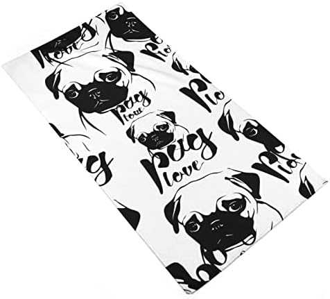 Pug Love Face Towel Toalhas premium pano de lavagem de pano para spa de hotel e banheiro