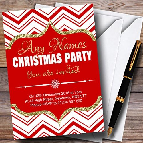 O card zoo Chevrons Red White & Gold Personalizado de Natal/Ano Novo/Festas de Férias I.