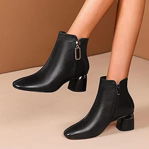 Botas para mulheres saltos baixos saltos de salto feminino Retro Fashion Shoes térmicos de alta térmica Botas curtas Zipper botas femininas Botas de bezerro estendidas 8