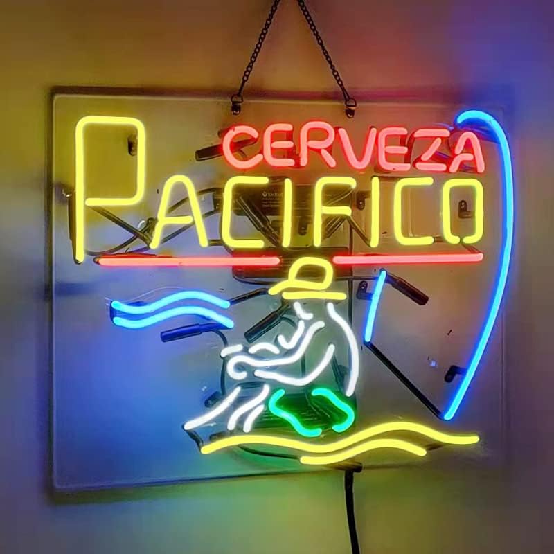 Mylett Cerveza Pacifico Neon Cerveja Sinais de Tubos de Neon Real Néon para Home Bar Club Man Cave Store Decor 19x15, multicolorida