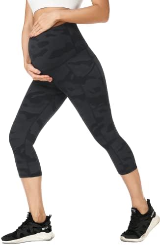 Maternidade feminina de ampasos Capri ioga de ioga de alta cintura nua sentindo trepadeiras suaves leggings atléticos com bolsos