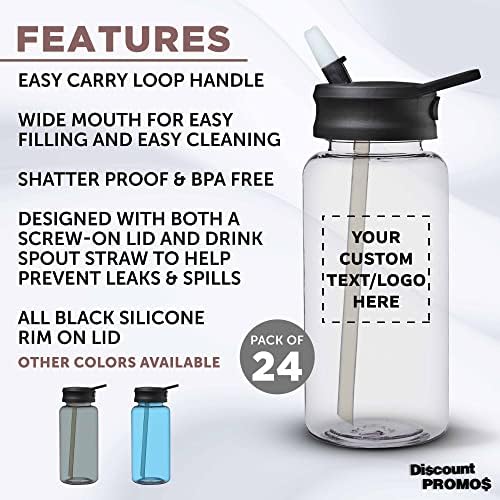 Promoções de desconto Scottsboro Plástico Garrafas de água esportivas com tampa de bico 34 oz. Conjunto de 24, Pack Bulk personalizado