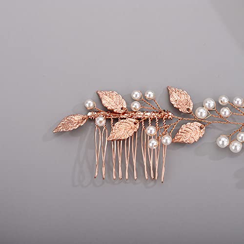 Chargances Bridal Pearl Leaf Hair Vine Wedding Rose Gold Gold Longo Ponte de cabeceira Fashion Moda artesanal Acessórios
