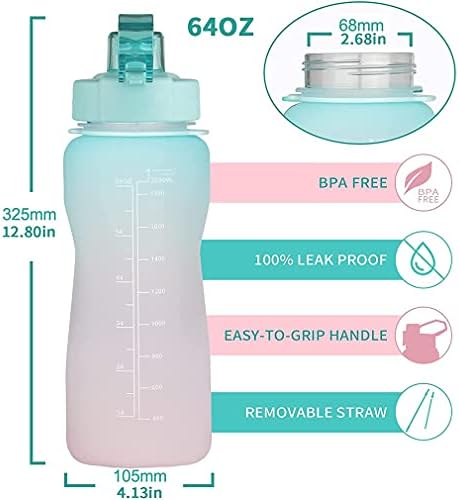 Garrafa de água motivacional de 64 onças com marcador de tempo e palha, Tritan BPA à prova de vazamentos gratuitamente