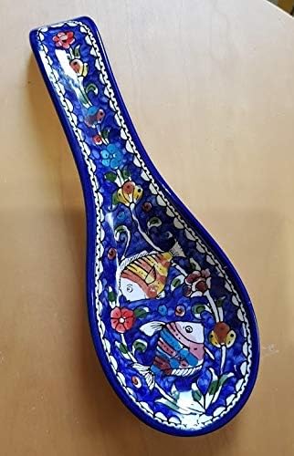 Cerâmica armênia bluenoemi Presente de colher de descanso para mãe colher descanso peixes decoração azul para casa