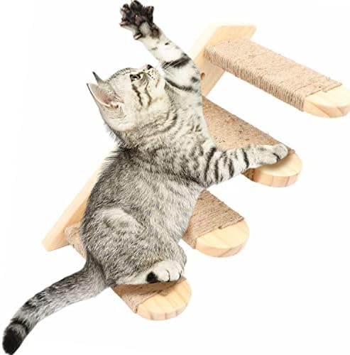 Luzgat Cat Wall Steps, escalada de gato prateleira de escada, escada de gato de madeira de quatro degraus com corda de juta para