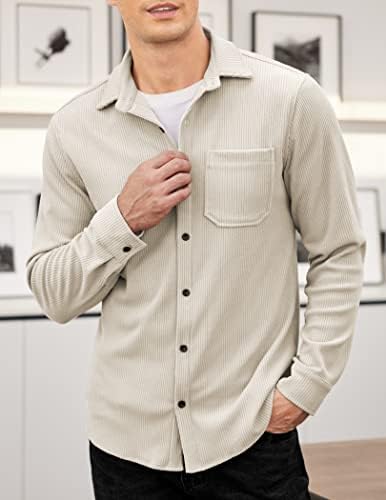 Coofandy Men's Corduroy Shirt Casual Shacket de manga comprida botão para baixo