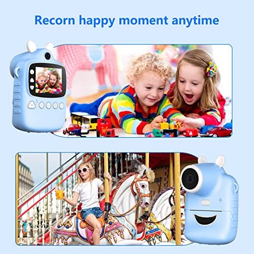 Câmera de selfie para crianças de Sainspeed, câmeras de vídeo digital para criança de 3 a 9 anos, câmera de impressão instantânea com 3 rolos de papel ， brinquedo portátil para meninas e meninos aniversário, presentes dos namorados azuis-azuis