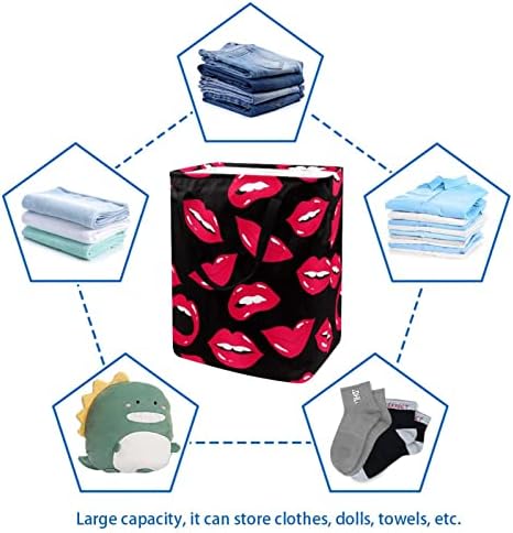 Red Lip Print Collapsible Laundry Turmper, 60L de lavanderia à prova d'água de lavagem de roupas de roupas de roupas para o dormitório