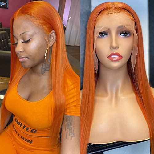 Minhas perucas brilhantes Ginger Wig Lace Frente Cabelo Humano laranja Cabelo humano Human Human Human Wigs pré -arrancados com cabelos de bebê 13x6x1.1 t Parte dos nós branqueados Wig Wig Wig de 150% de densidade de 20 polegadas