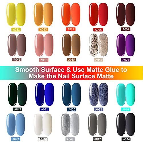 Conjunto de esmaltes em gel de 23 PCs, esmalte 20 cores, cores populares de cores UV LED Merda o kit de gel de unha com casaco de base brilhante e fosco