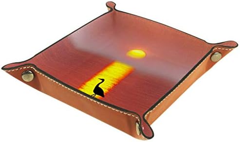 Declancing Rolling Dice Games Bandejas de jóias quadradas de couro e relógio, chave, moeda, Candy Storage Box Heron Egret Animal