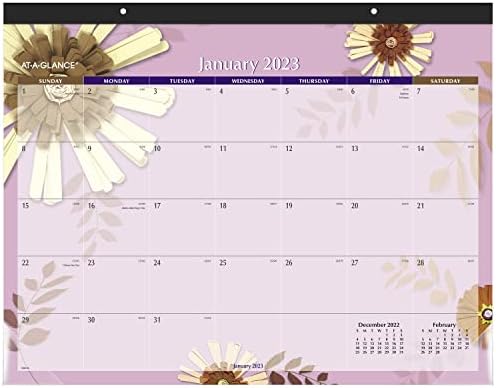 2022 Calendário de mesa por bloco de mesa mensal, 21-3/4 x 17, Standard, Paper Flowers