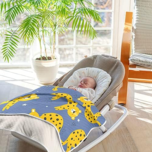 Clanta de arremesso de leopardos adormecidos com algodão para bebês, recebendo cobertor, cobertor leve e macio para berço, carrinho, cobertores de berçário, boa noite, 30x40 in, azul
