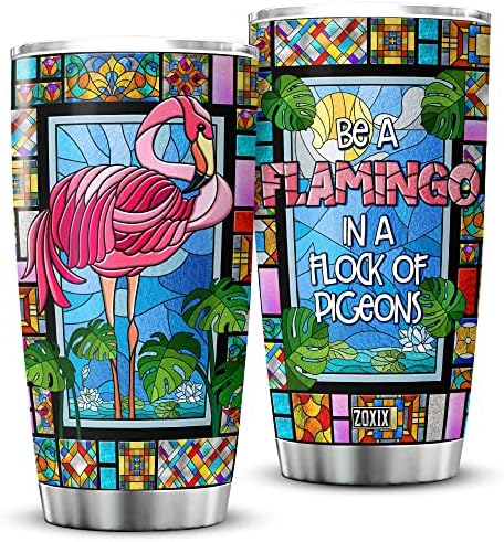 Copa do copo isolada de Zoxix 20oz é um flamingo em um bando de pombos copo tropical de estilo de vitral colorido