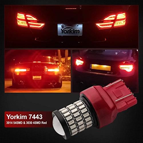 Yorkim Ultra Bright 7440 LED BULL RED T20 7441 7443 7444 W21W LED BULBA PARA LUZ REVERSA DE BACKUP, luz de quebra, luz traseira, pacote de luz de giro de 2 - vermelho