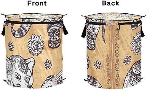 Indian African Elephant Pop Up Up Laundry Horty com tampa com zíper cesta de roupa dobrável com alças Organizador de roupas de cesta