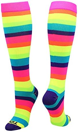 Tck krazisox arco -íris listras sobre as meias da panturrilha