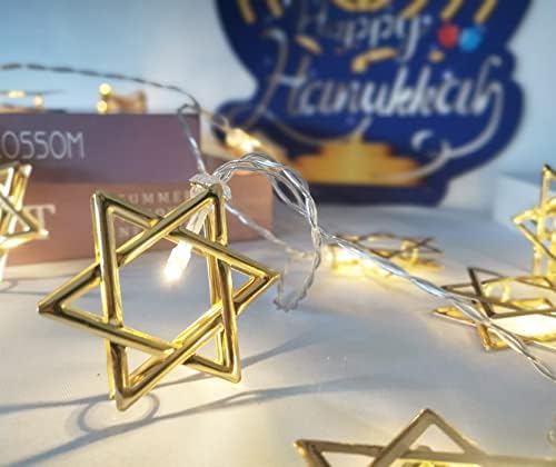 Elodieau de 10 pés chanukah luzes decorativas de estrela, 20 LED LEITO HEXAGRAMA FILHA LUZ DE FORMA DE