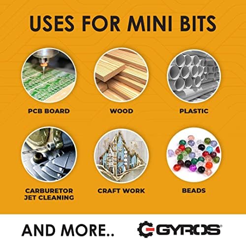 Gyros Mini Twist Drill Bits Tamanho #53 Inclui 12 bits de broca de micro precisão com frasco de armazenamento claro | Aço carbono | Para uso com torno de pino e ferramentas rotativas