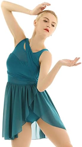 Kaerm Women Contemporary Ballet Letard Costume Vestido de dança lírica Ilusão Chiffon High Low Skirted Dancewear