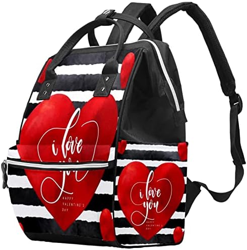 Aquarela com listras Backpack de fraldas do coração vermelho Backpack Baby Napping Sacos Multi Função Bolsa de viagem de grande capacidade