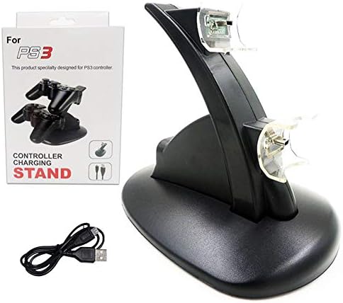 Carregador de um controlador de um sentimento para PS3, 2 Porta dupla USB Console Controller Station Docking Stand com indicadores LED compatíveis com a Sony Platstation 3 ps3