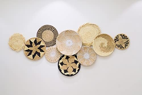 Decoração de cesta de parede - Conjunto 10 de cestas de parede tecidas, decoração de parede de vime para sala de estar