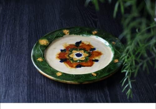 18cm Tang Tri-Color Antique Porcelain Plate Sala Decoração da Coleção de Artesanato Puro