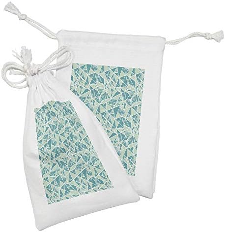 Conjunto de bolsas de tecido verde de Ambesonne Teal Green de 2, padrão tropical moderno de palmeiras em formas poligonais arte em mosaico, pequeno saco de cordão para máscaras e favores de produtos de higiene pessoal, 9 x 6, verde de amêndoa e cerceta